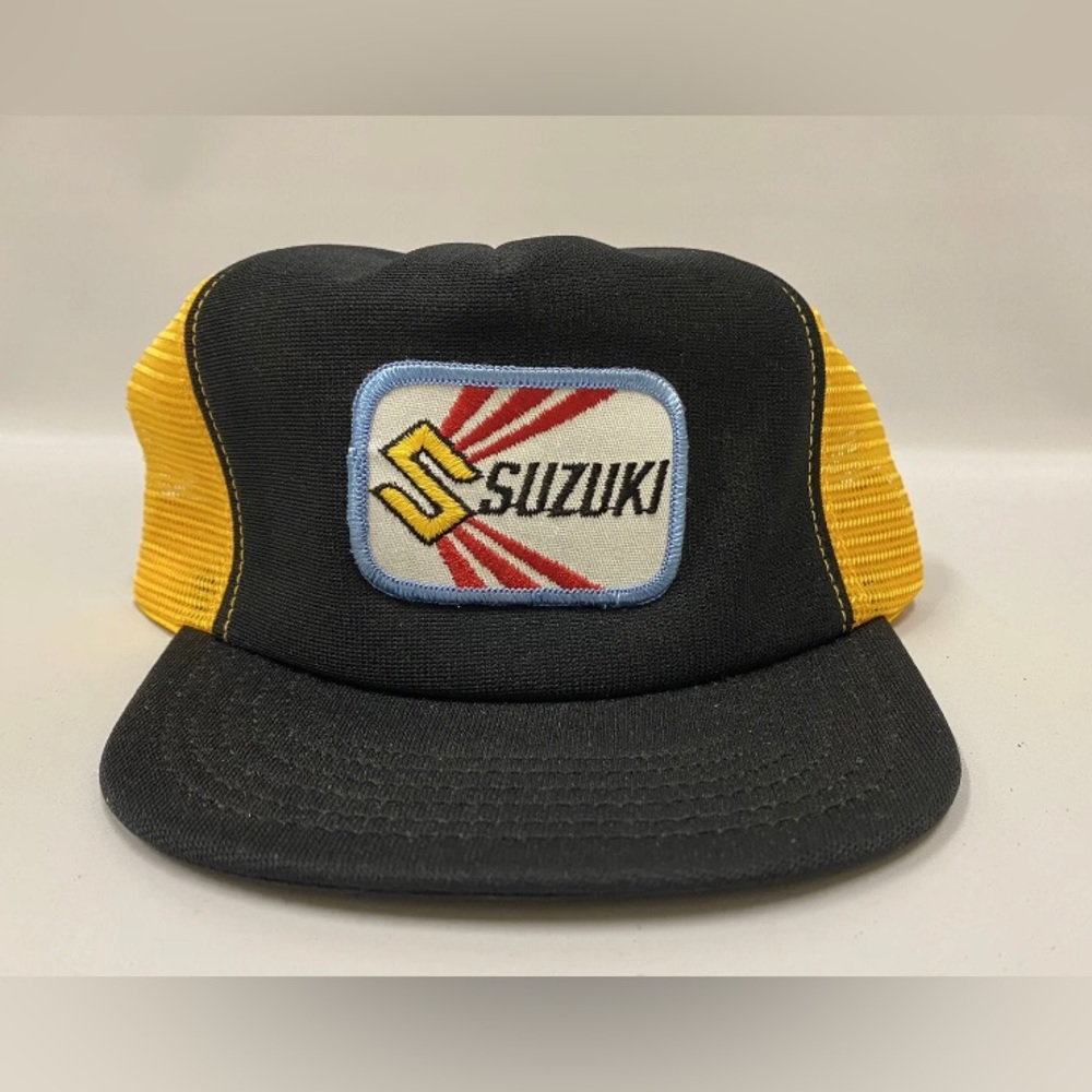 Vintage Suzuki Patch Black Yellow Snapback Trucker Hat Cap 70s 80s Deadstock